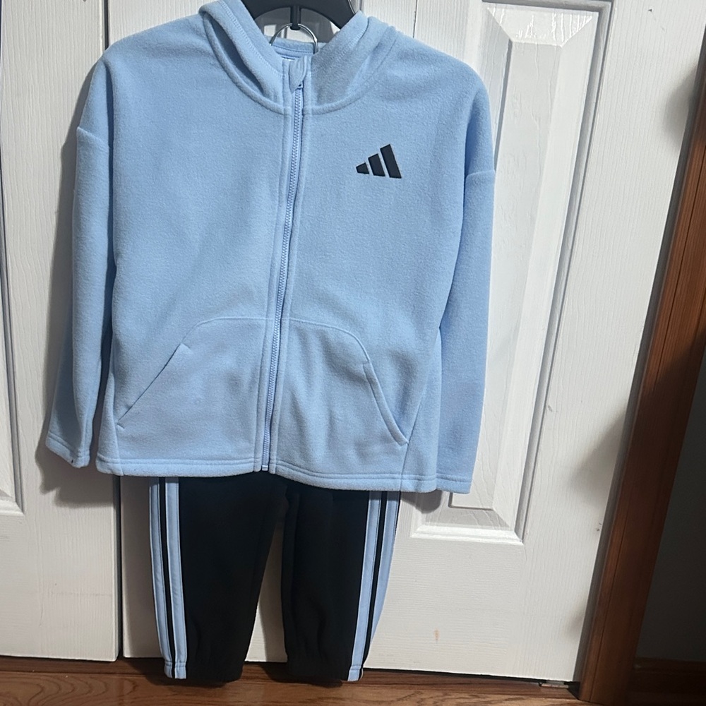 Adidas Sky Blue Hoodie and Black Pants Set